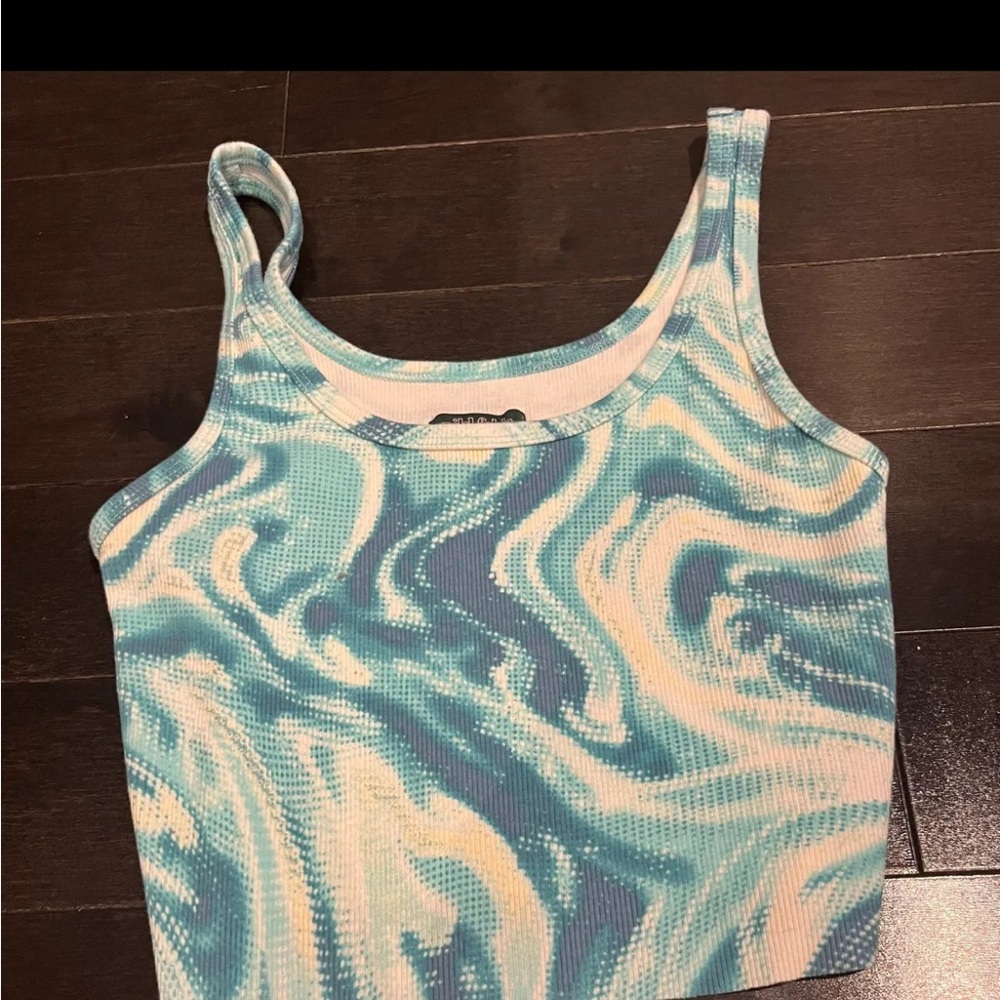 Wild Fable Aqua and White Swirl Tank Top